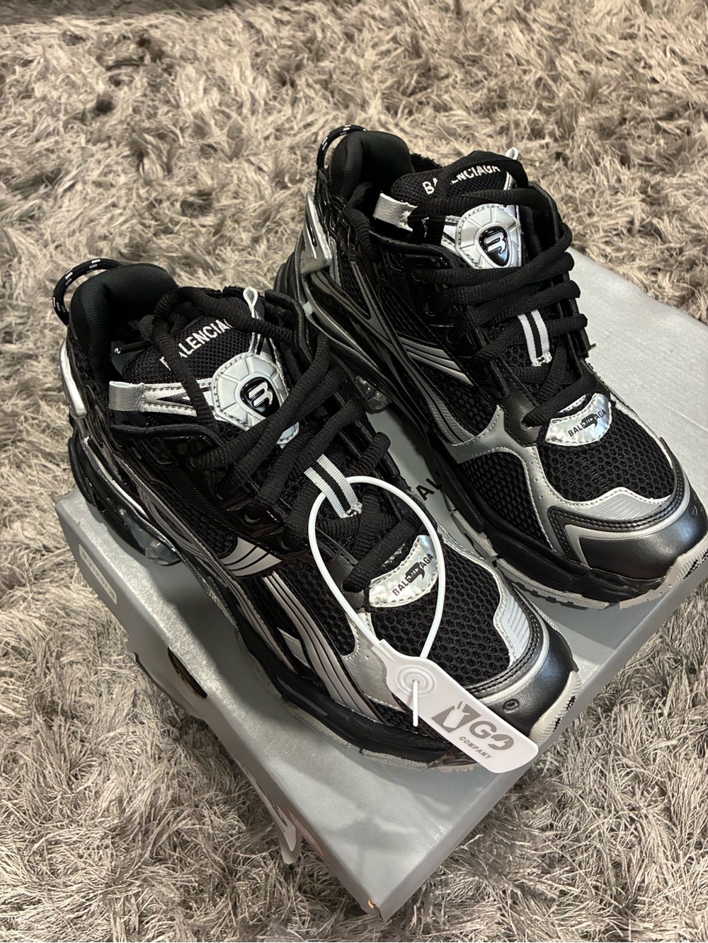 Balenciaga Black & Silver Track Runner Sneakers